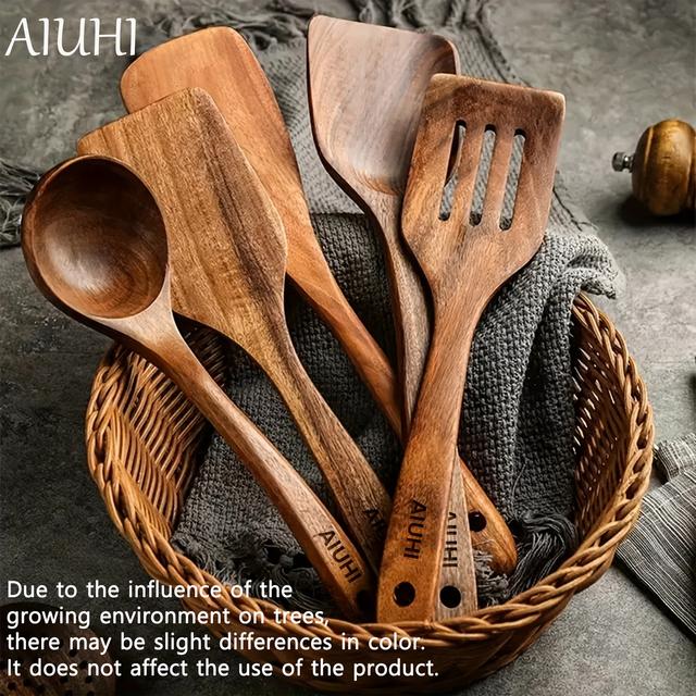 TEMU Aiuhi 6pcs/5pcs/8pcs Wooden Spoons, Kitchen Wooden Utensils For Cooking, Wooden Kitchen Utensils, Cooking Utensils