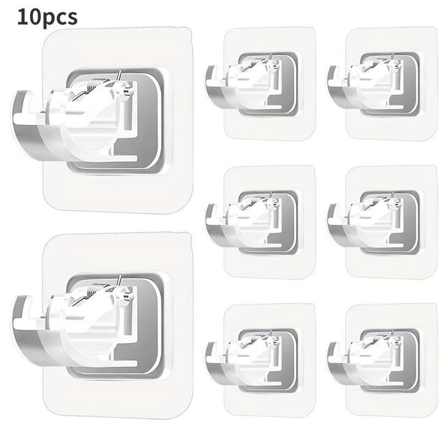 TEMU 10pcs Easy-install Self-adhesive Curtain Rod Holders - Nail-free, Adjustable Hooks For Decor, Utility Hooks