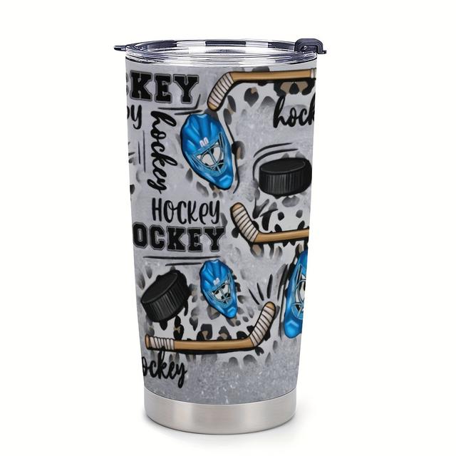 TEMU 20oz Edelstahl Hockey- mit Deckel & Strohhalm - Isolierte Wasserflasche für Alle Jahreszeiten, für Outdoor-Abenteuer, Tolles Geschenk für Weihnachten & Valentinstag