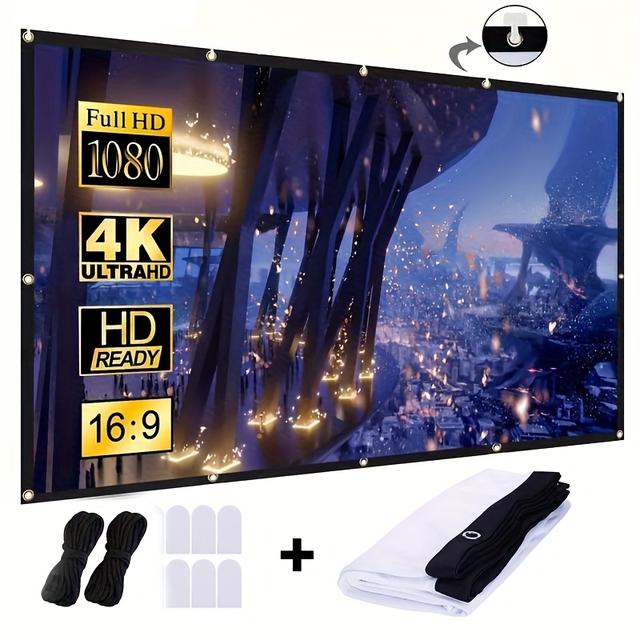 TEMU 1pc 60-inch 4k Ultra Hd 16:9 Wrinkle-free Portable Projection Screen With Storage Bag And Hanging Rope, Foldable For Home/outdoor Camping Use, High-definition Projector Accessory