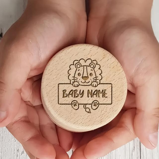 TEMU Custom Name ' Tooth Fairy Memory Box - Wooden Round Keepsake With Lion & Elephant Animal Print, Personalized Gift For , Christmas Present, 's Gift, Design, Natural