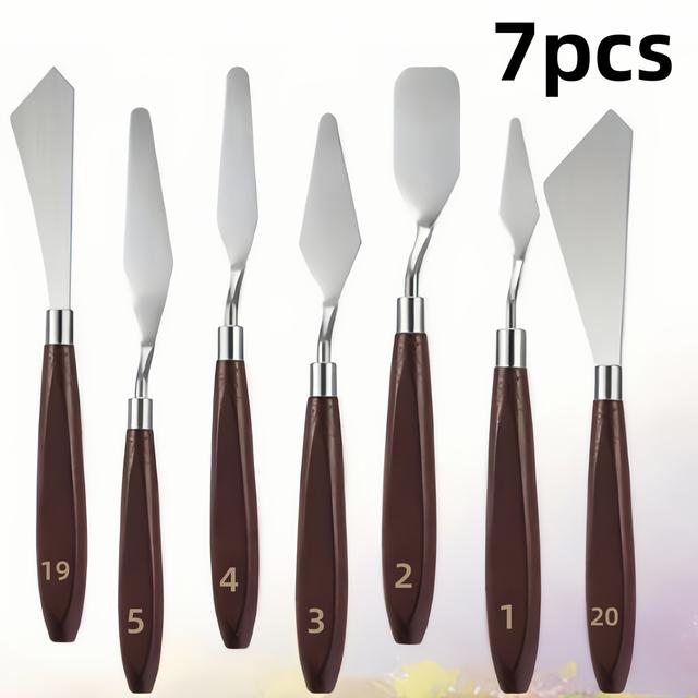 TEMU 7pcs Painting Palette Knife Set For Gouache, Watercolor, And Acrylic Oil Paint Mixing