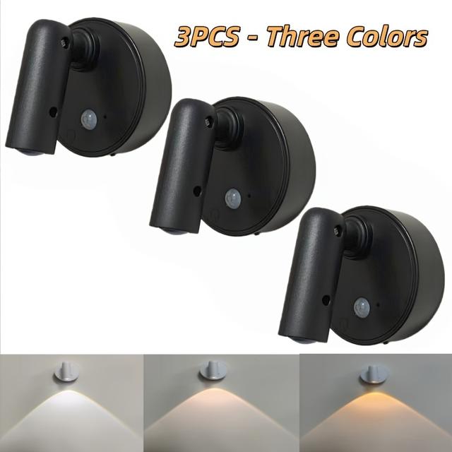 TEMU Circular Induction Wall Lamp, Atmosphere Spotlight, Led Wall Lamp Set (3pcs) - Rotatable Indoor Lighting, Dimmable + Rgbw Multiple Colors, Type-c Charging + Large Capacity Battery