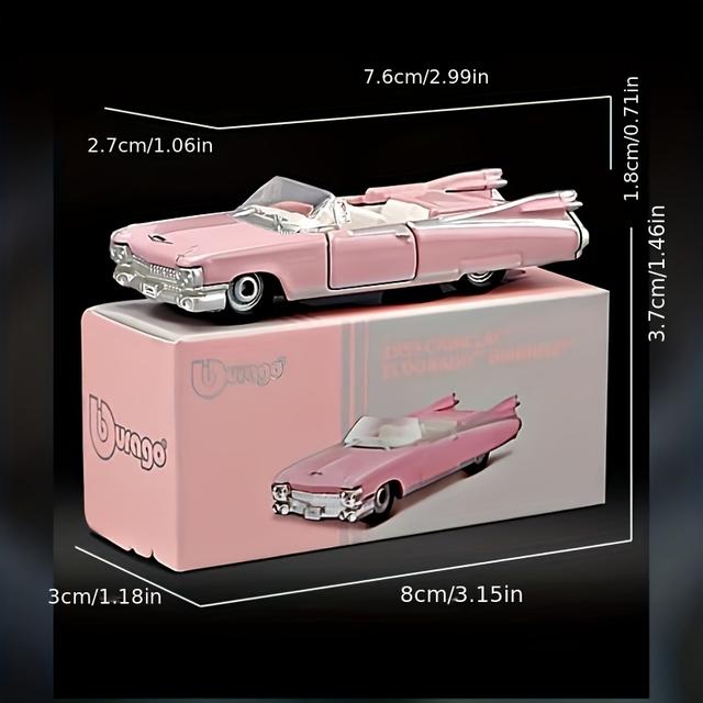TEMU نموذج سيارة رياضية صغيرة باللون الوردي من بيراجو بمقياس - أبواب مزدوجة قابلة للفتح، تشغيل يدوي، بلاستيك متين، لعبة تجميعية بحجم 3 بوصات مع لمسات كروم، بيراجو