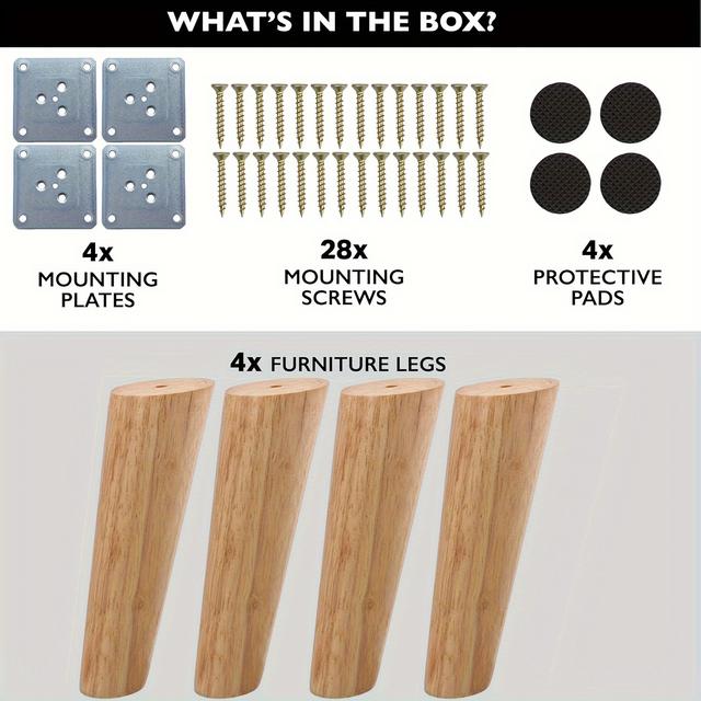 TEMU 4pcs Rubberwood Tapered Furniture Set, 7.87 , Mid- Feet For Sofa, , Side Table, Diy Wood Metal And