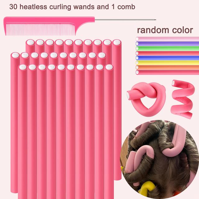 TEMU 30 piezas de pequeños rodillos de peine de espuma para el cabello y 1 peine, de 9,45"/24cm x diámetro de 0,55"/1,4cm, rodillos de rizado flexibles sin calor para cabello corto, medio y largo