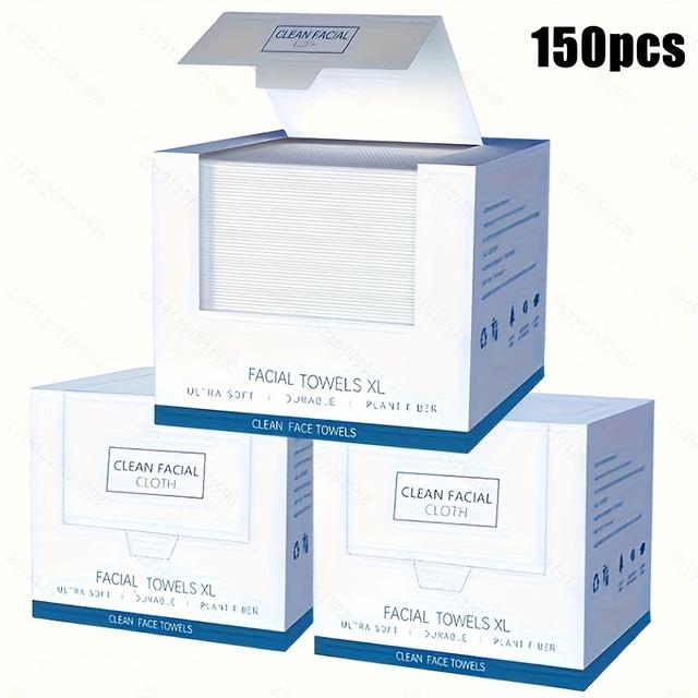 TEMU 26*30cm 50/150pcs Disposable Facial Towels, , Unscented Cleansing Wipes For Skin Cleaning, Suitable For Types, Makeup Remover And Thick Cleansing Towels -- 50 Sheets Per Box