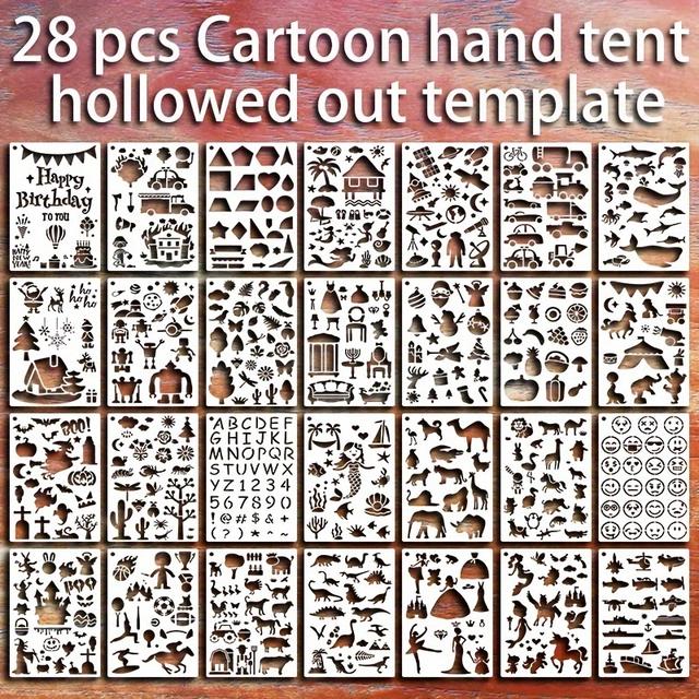 TEMU 28 Plantillas Reutilizables para Diseños a , Ideales para Proyectos en Papel, Ropa, Muebles, , Lienzos de Tela, Paredes, Pisos, Adornos, Puertas y Ventanas de Vidrio, , Madera, Azulejos