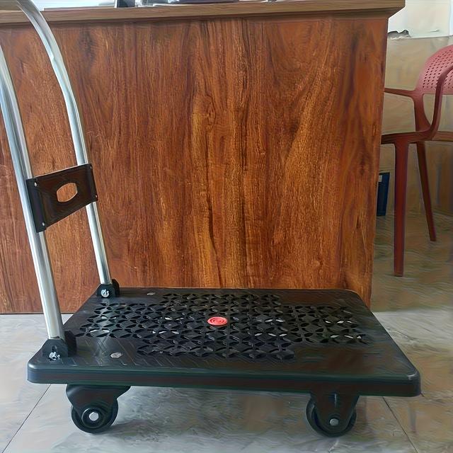 TEMU Nehézterhelésű összecsukható lapos kocsi 4 kerékkel, fém használati kocsi csúszó kitámasztóval, befejezetlen csendes négykerekű kocsi mobil és bevásárlási szállításhoz