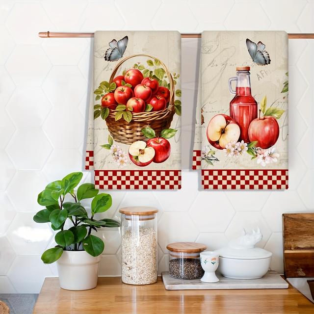 TEMU 2 Pack Kitchen Dish Towels: Watercolor , Fruit Print, Ultra-, Absorbent, Lightweight, Christmas Farmhouse Style, Hand Wash, Home Decor, Kitchen, Bathroom, Moving Gift, 27.5 X 17.7in