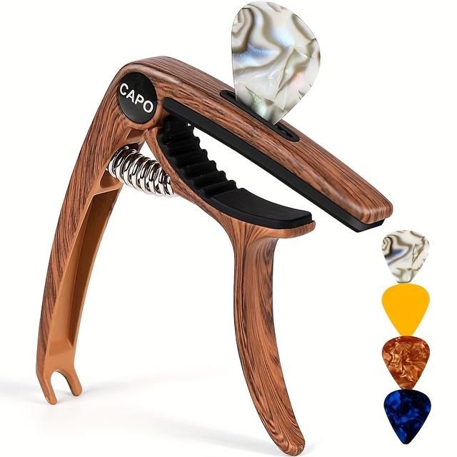 TEMU Guitar Capo, 3in1 Alloy Capo For Acoustic And Electric Guitars(with Pick Holder And 6picks), Ukulelemandolin, Banjo, Guitar Accessories