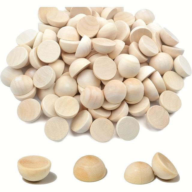 TEMU 100pcs Of 10*20mm Wooden Hemispheres, Split Wooden Balls For Painting, Jewelry, Crafts, And Art Supplies, Made Wood Material