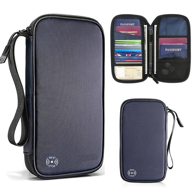 TEMU Family Passport Holder With Sim Card Slot And Pop-up Needle, Rfid Blocking Travel Passport Wallet, Ticket Document Storage Bag With Wrist Strap, To 6 And 9 Credit Cards