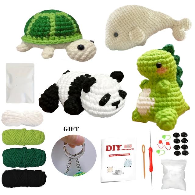 TEMU 4-delars Virkset för Nybörjare, Djurvirke Kit, Startpaket med Virknålar och Garn, Steg-för-steg Instruktionsvideo, Virkeset för Nybörjare