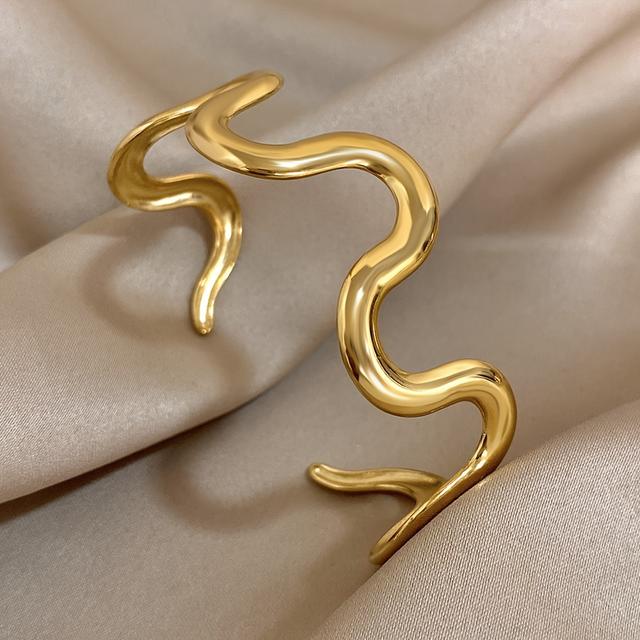 TEMU Simple Wave Cuff Bracelet,stainless Steel Bracelet,open Bangle For Women Men