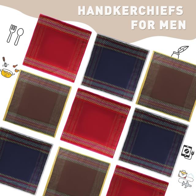 TEMU 12-pack Dark-colored Handkerchiefs, Striped Wedding Square Scarves With Embroidery, Sweat-absorbent