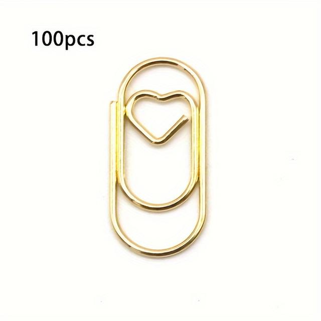 TEMU A Pack Of 100 Mini Heart-shaped Paper Clips, Heart-shaped Creative Push Pins, Student Exam Paper Clips, Golden Textured Paper Clips, Office Stationery Supplies, Golden Textured Paper Clips