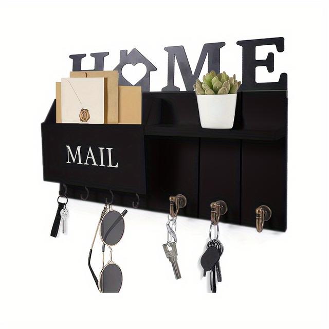 TEMU Rustic Wooden Wall-mounted Mail Organizer With Key Holder - Floating Shelf For Entryway Or Mudroom Decor, Mailbox Decoration