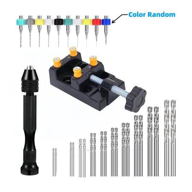 TEMU 32-teiliges Präzisions-Handbohrer-Set mit Steckschraubstock, Mini-Spiralbohrern & Werkbankschraubstock - Ideal für DIY-Schmuck, Harzhandwerk & Schnitzen (0.3-1.2mm PCB-Bohrer)