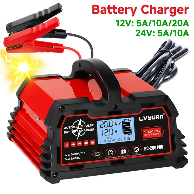TEMU 20a Battery Charger For 12v/24v Lead Acid Batteries, Automatic Trickle Charger For 12v Lifepo4 Car Batteries, Suitable For Auto, Motorcycle, Lawn Mower, And Marine Applications, Without Battery