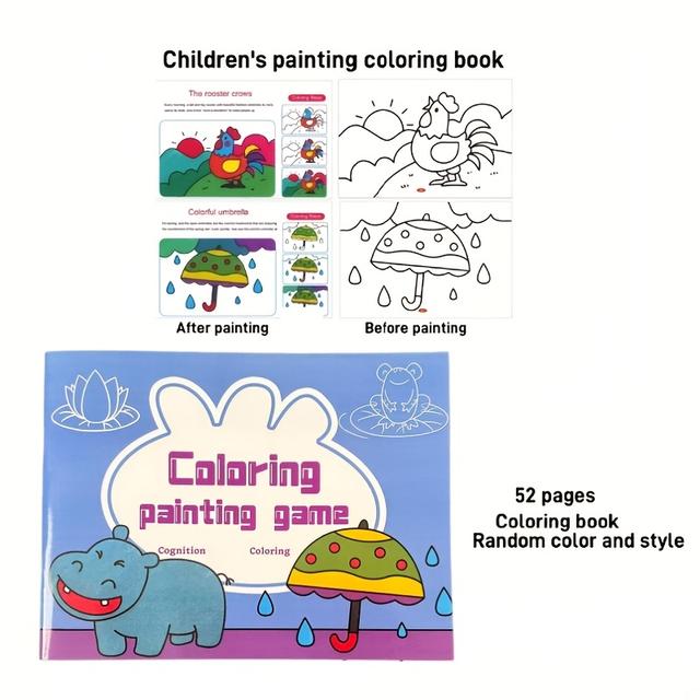 TEMU 52-seitiges Mal- und Ausmalbuch mit Tierillustrationen, klaren Linien und lebendigen Mustern, Papiermaterial, begleitendem Zeichenanleitung, Zeichenlernspielzeug