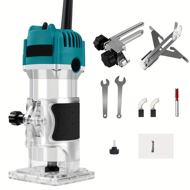 TEMU Electric Trimmer, Compact Router With Trimmer/fixed Base, Variable Speed Trim Router Palm Router Laminate Trimmer, 800w Electric Wood Router Tool Kit
