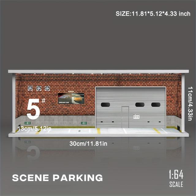 TEMU KICARMOD 1/64 garázs jelenet modell, hat stílusban elérhető, egyenként eladó (figurák és autók nélkül), dekorációra, gyűjtésre és ajándékozásra ideális