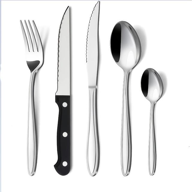 TEMU BEWOS 30pcs Ensemble de couverts en acier inoxydable, couverts élégants avec couteaux à steak, lavables au lave-vaisselle, idéal pour , , les fêtes