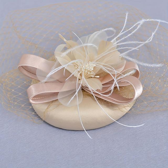 TEMU Chapeaux de fête élégants pour femmes avec fermeture à crochet et boucle - Chapeau en pour , de promo, événements de courses de chevaux - Ballon de danse non élastique (plumes et filet)