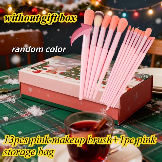 TEMU 14pcs Professional Makeup Brush Set (includes Storage Bag) - Pink Beauty Tool Kit Suitable For Light Beige , Featuring Foundation Brush, Blush Brush, Eyeshadow Brush