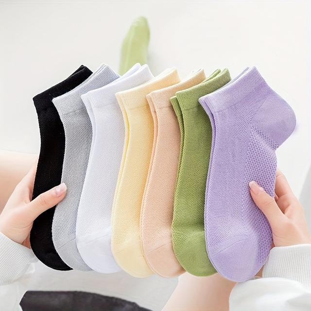 TEMU Pairs Of Lightweight, Solid Color Socks For Women, Perfect For Spring And Summer, Featuring Breathable Mesh That Prevents Odors And Absorbs Sweat