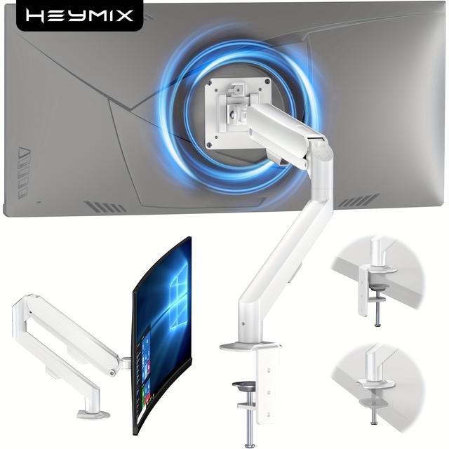 TEMU Monitor Arm Vesa Mount Gas Spring Adjustable Computer Monitor Stand, Swivel Monitor Arm With 2-grommet Mounting Base, Ergonomic Gaming Monitor Arm White