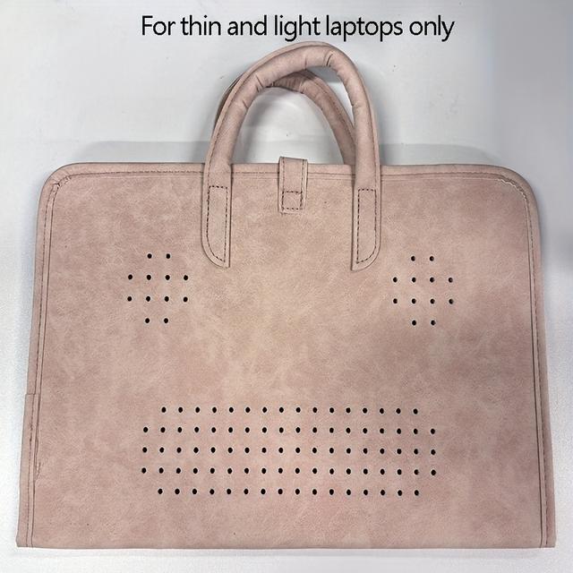 TEMU Pink Synthetic Leather Laptop Sleeve With Cooling Hole - Stylish Protective Case For 13"-15", Soft Plush Interior, Durable Handles & Zipper Closure, Laptop Bag