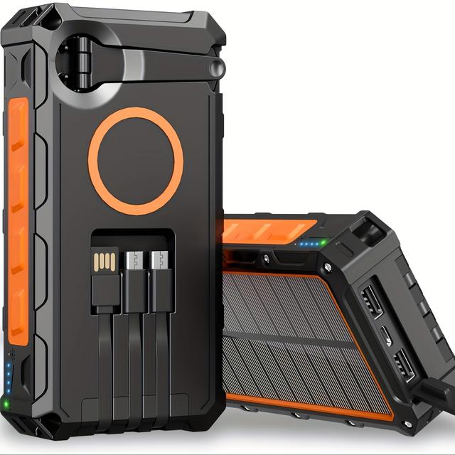 TEMU Power Bank Wireless Charger 30000mah Comes With A Wire Hand Crank And 3 Cables 15w Fast Charging Power Outputs & 4 Solar Portable Charger, Sos/strobe/strong Flashlights