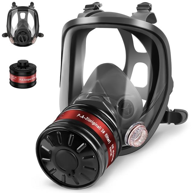 TEMU Yaksha Full Face Gas Mask Respirator With 40mm Activated Carbon Filters, Hypoallergenic Silicone, Pull-on Closure, Reusable Survival Chemical Protection Gear