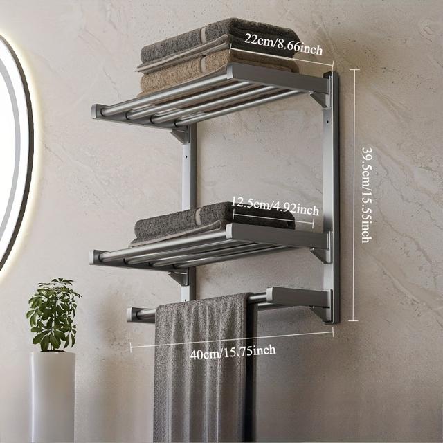 TEMU Faridabio 3-tier Wall-mounted Towel Rack, No-drill Carbon Bathroom Space - , Holds Multiple Towels And Shower Caddy, Towel Racks