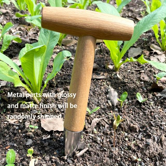 TEMU 1pc Gardening Hole Punch T-shaped Fertilizer Planting With Wooden Handle For Sowing Seeds And Transplanting Seedlings, Tshaped Design, Durable Construction, Sturdy Handle