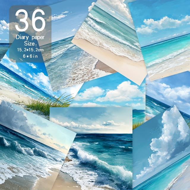 TEMU กระดาษสแครปบุ๊ค 36 แผ่น, ขนาด นิ้ว, 12 แบบ, เหมาะสำหรับภาพประกอบ, กระดาษตกแต่งตัวอักษร, กระดาษพื้นหลัง, ทำการ์ดอวยพรแฮนด์เมด - ชายฝั่งทะเลฤดูร้อน