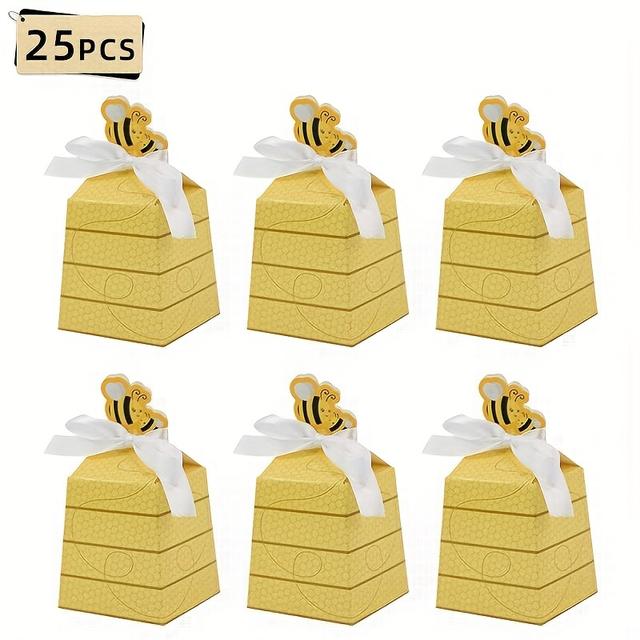 TEMU 25-pack Bee-themed Gift Boxes, White Paper, Creative Handheld Party Favors, Holiday Party Supplies, Animal Theme Decorations