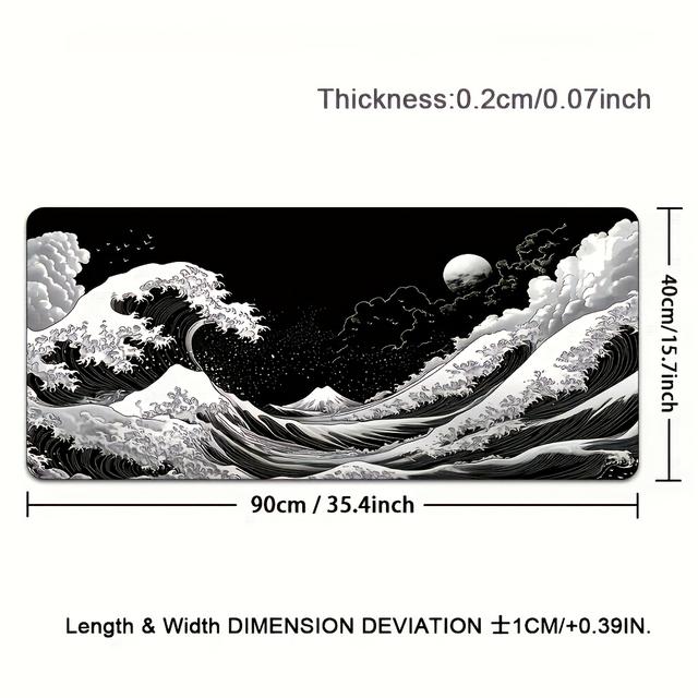 TEMU XXL Japán Hullámos Játékos Egérpad Offline kompatibilis - Csúszásgátló Gumialap, Nagy Asztalterítő PC-hez, Számítógéphez, Tablethez - Tartós Felület , és Japán Tájképekhez