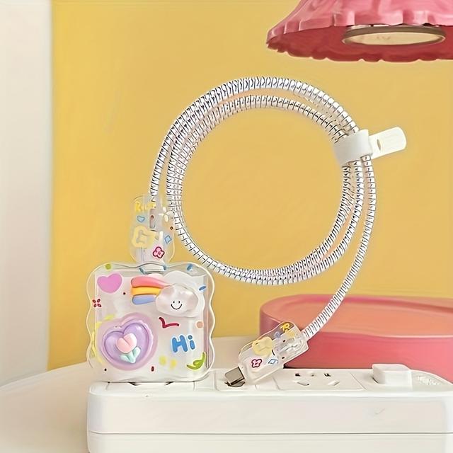 TEMU Juego de 5 fundas con tridimensional de nube, morado, y onda. Aptas para cargadores de 18-20W de iPhone, fundas protectoras para cable de datos Apple para roturas