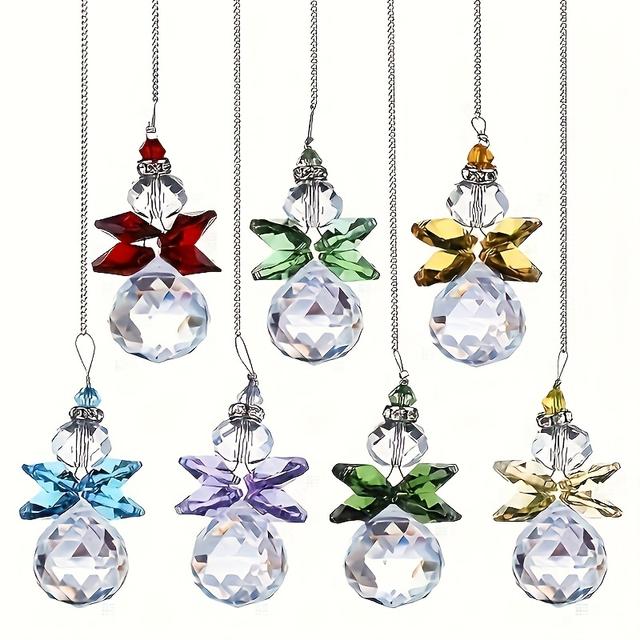 TEMU 7pcs Crystal Suncatcher Set With Prism Balls - Pendants For Home & Garden Decor, Perfect For Christmas Tree Ornaments