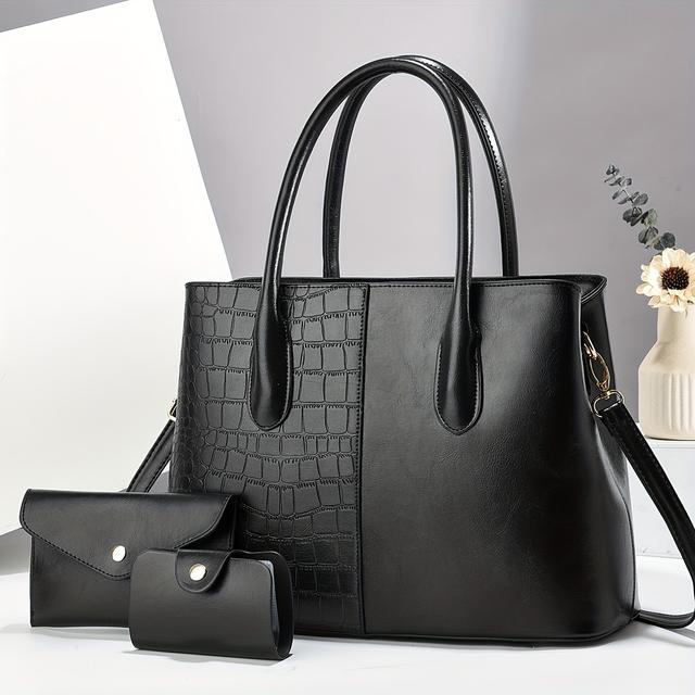 TEMU Gift For Mom: Fashionable Large Capacity Handbag, Stylish Letter Print Handbag Set - Perfect Thanksgiving Present