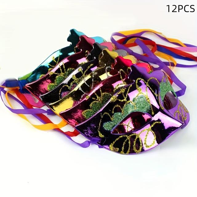 TEMU หน้ากากมาสคาราดสีสันสดใส 12 ชิ้น พร้อมชุบทองแวววาว สำหรับงานมาร์ดิกราส ฮาโลวีน งานแต่งงาน ผู้หญิงและผู้ชาย (สีสุ่ม)