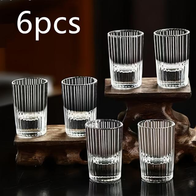 TEMU 6pcs Reusable Non-slip Glass Cups With Striped Suitable For (compatible For) - 15ml/0.5oz Round Glass Glasses, Dishwasher Wedding, Christmas, Valentine's Gift For Women & - Pack