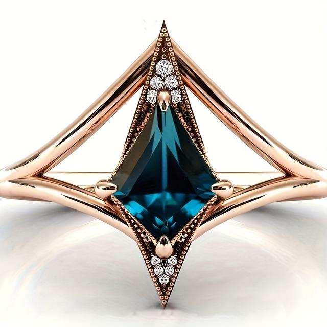 TEMU 1 Modischer Synthetischer Zirkonia-Rhombusring für Frauen - Verlobungs-, Hochzeits- und Valentinstagsgeschenk Schmuck