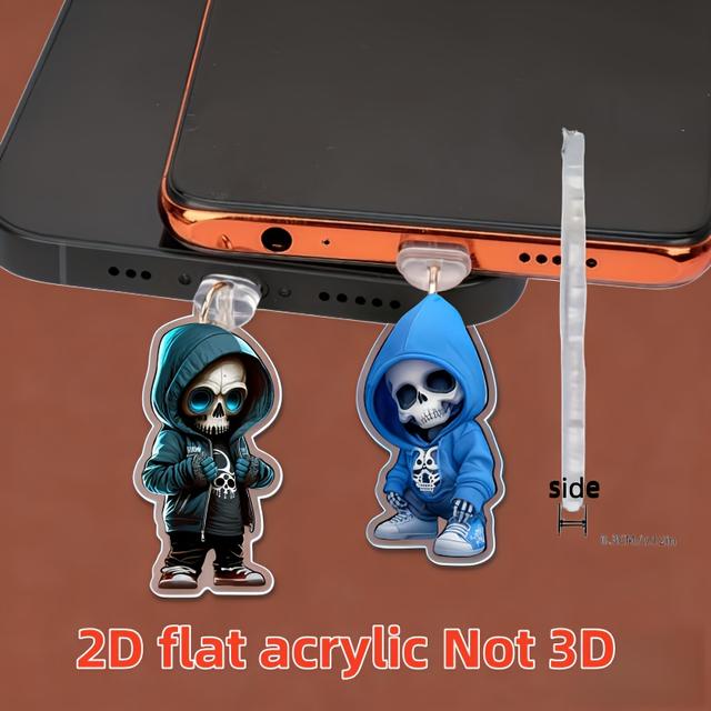 TEMU 2D Lapos 2D Akril 2db Menő és Aranyos Csontváz Akril Telefon Porvédő, iPhone/Type-C Csatlakozókhoz Kompatibilis, Telefon Ápolás és Karbantartás, Tökéletes Ünnepi Ajándék