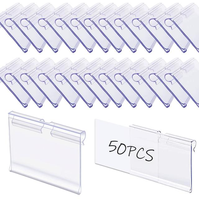 TEMU 50pcs Label Holders, Blank Label Tags, Pvc Price Tag Holders, Transparent, Suitable For Large Shopping Malls, Office Label Holders, Supermarkets, Drawer Labels, Storage Box Labels