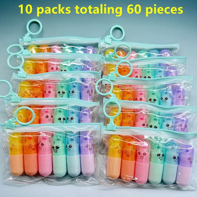 TEMU 30/60 قطعة - 6 ألوان هايلايتر على شكل حبوب فيتامين، صغيرة ومحمولة، مناسبة للمفكرات، الرسومات، الملاحظات، مكافآت الفصل، الهدايا في الحفلات، وجميع أنواع الهدايا المثالية للعطلات