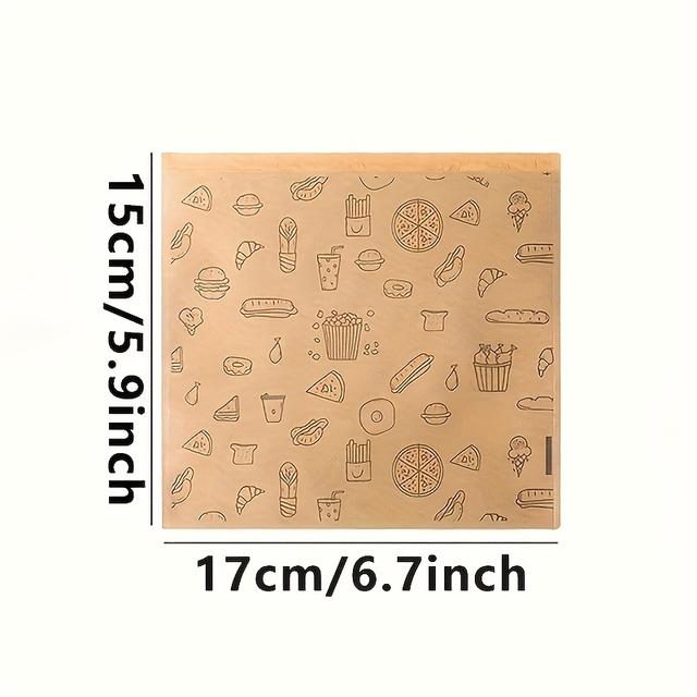 TEMU 100pcs Paper Oil-resistant Food Packaging Bags - Ginger Yellow, Pre-assembled Takeout Bags With Utensil Icons For Hamburger, Pizza, Fried Chicken, Bbq, Sandwiches - Restaurants, Cafes & Home Use